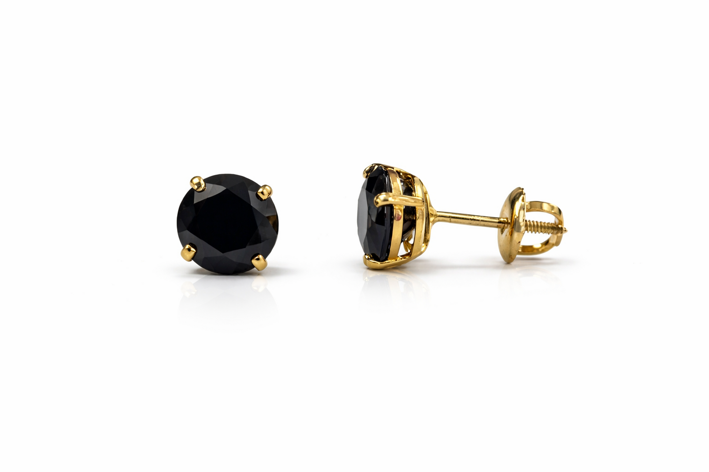 14K Gold GRA Certified D-VVS1 Round Black Moissanite Screw Back Studs Earrings