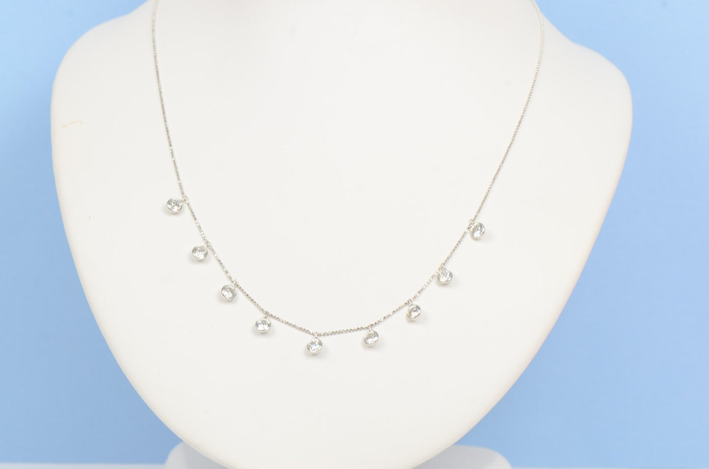 14k White Gold Round Cubic Zirconis 4mm CZ by the yard 18" Cleopatra Necklace