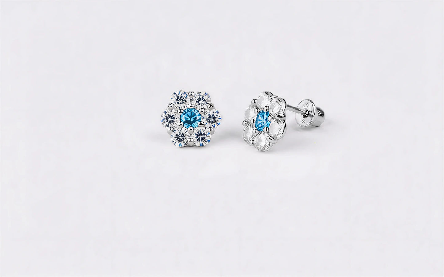 14K White Gold Beautiful Flower CZ Stud Earrings for Women