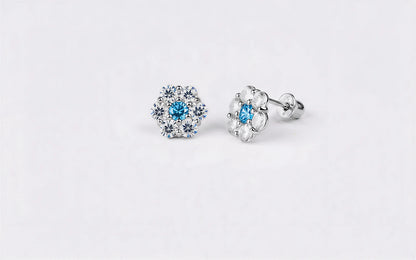 14K White Gold Beautiful Flower CZ Stud Earrings for Women