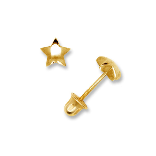14K Yellow Gold Small Star Shape Screw Back  Stud Earrings for Girls