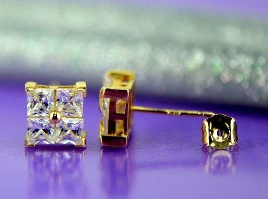 14K Yellow or White Gold Fancy Square CZ Stud Earrings