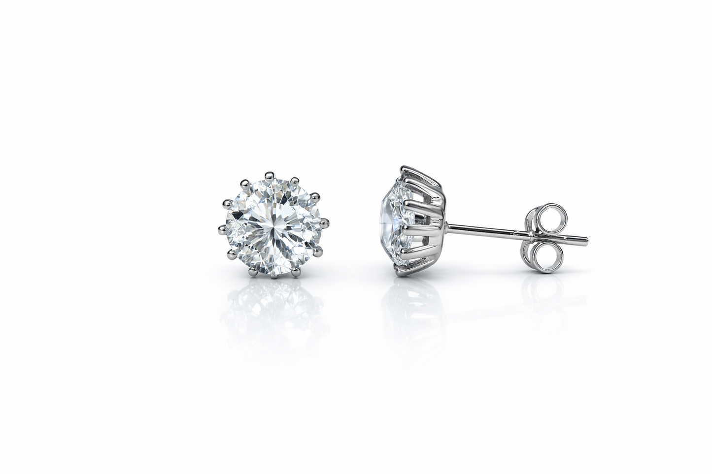 14k Solid White Gold 6mm Round Birthstone Stud Earrings with Screw Back