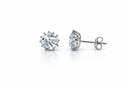 14k Solid White Gold 6mm Round Birthstone Stud Earrings with Screw Back