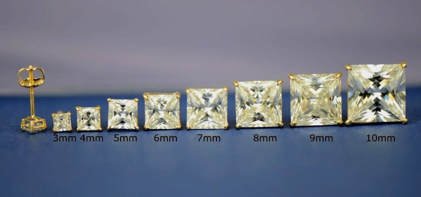 14k Heavy Basket Yellow Gold Square AAA Quality CZ Stud Earrings with Screw Back