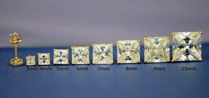 14k Heavy Basket Yellow Gold Square AAA Quality CZ Stud Earrings with Screw Back