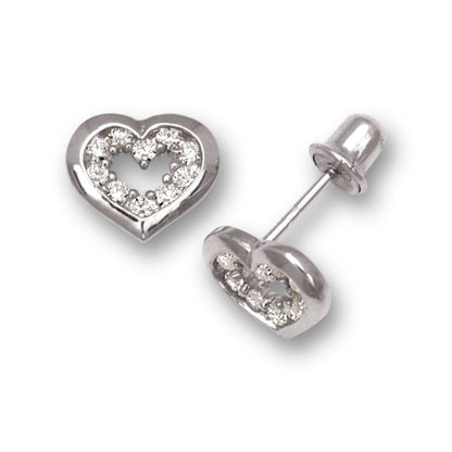 14K Yellow & White Gold Heart Shaped Screw back beautiful Earrings for Women