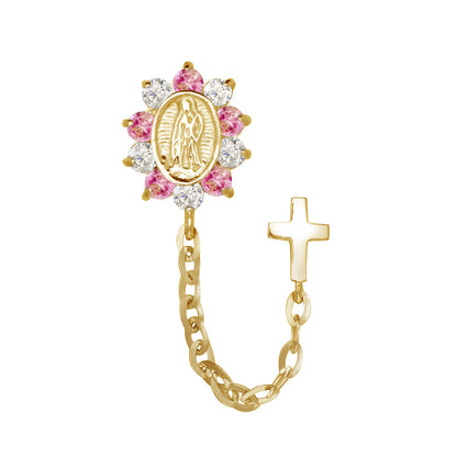 14K Yellow or White Gold Guadalupe Virgin Mary Screw Back CZ Stud Earrings