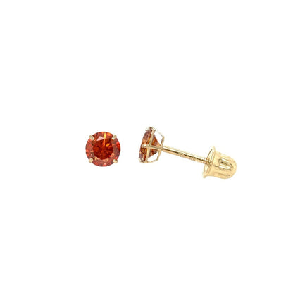 14K Gold GRA Certified D-VVS1 Round Orange Moissanite Screw Back Studs Earrings