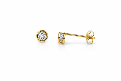 14K Round Bezel Set Yellow Gold 3mm Birthstone Earrings 3MM