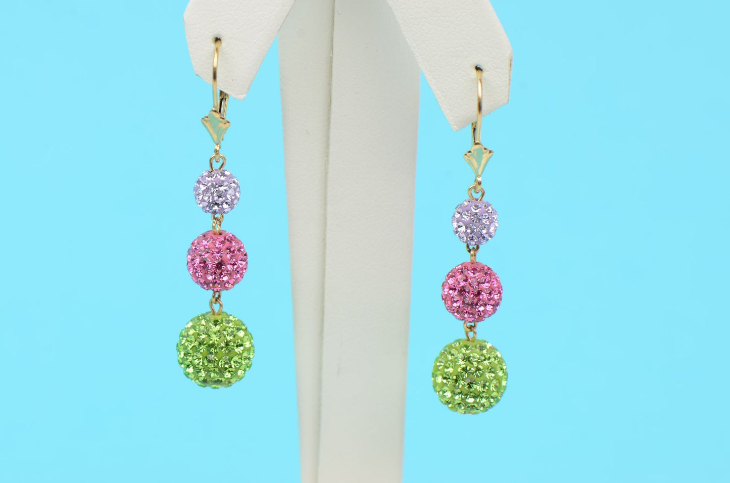14K Yellow Gold Leverback Dangle Earrings with Genuine Czech Crystals