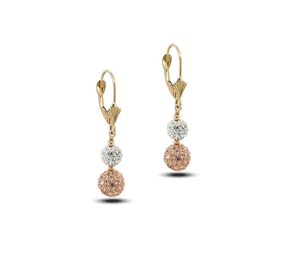 14K Yellow Gold Leverback Dangle Earrings with Genuine Czech Crystals