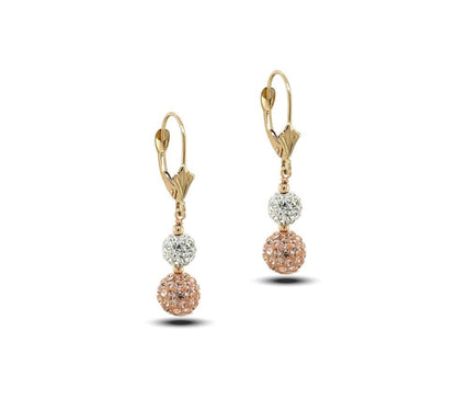 14K Yellow Gold Leverback Dangle Earrings with Genuine Czech Crystals