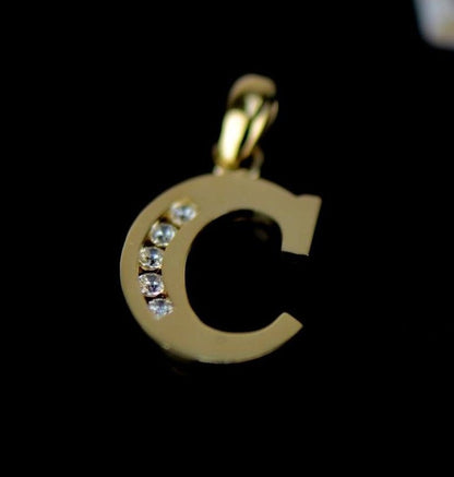 14k Solid Yellow Gold Letter Initial CZ Pendant
