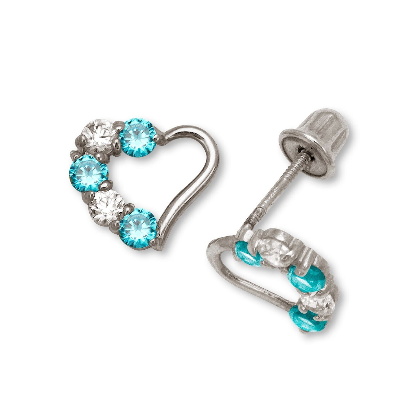14K Yellow & White Gold Heart Stud Earrings for Girls