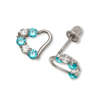 14K Yellow & White Gold Heart Stud Earrings for Girls