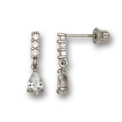 14k Yellow & White Gold Flower CZ Dangle Stud Screw back Earrings for Girls