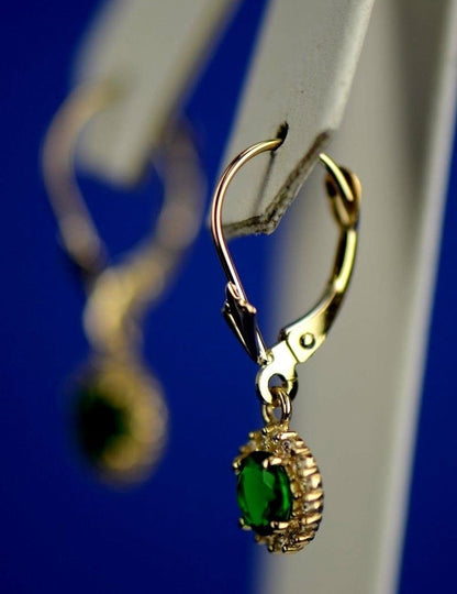 14k Yellow Gold Halo Dangle Round Leverback Pierced Earrings Birthstone