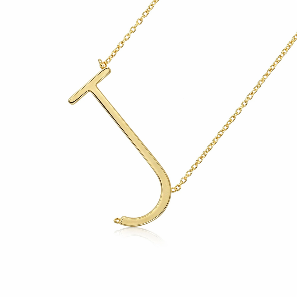 14k Yellow Gold Sideway Initial Letter Necklace Pendant