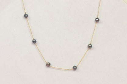 14k Yellow gold Freshwater Black Pearls by the yard 18" Necklace