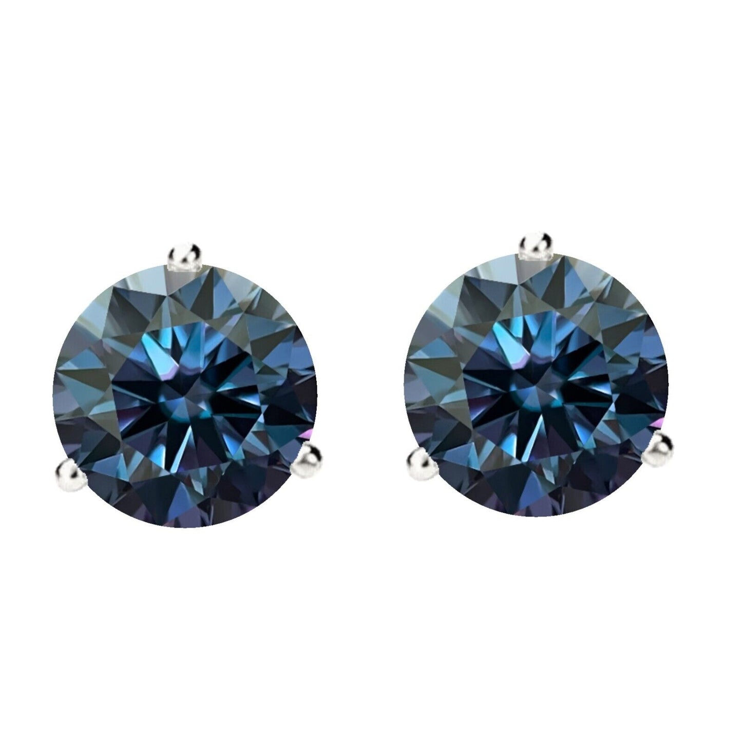 14K Gold GRA CertifiedD-VVS1 Blue Moissanite Martini ScrewBack Stud Earrings