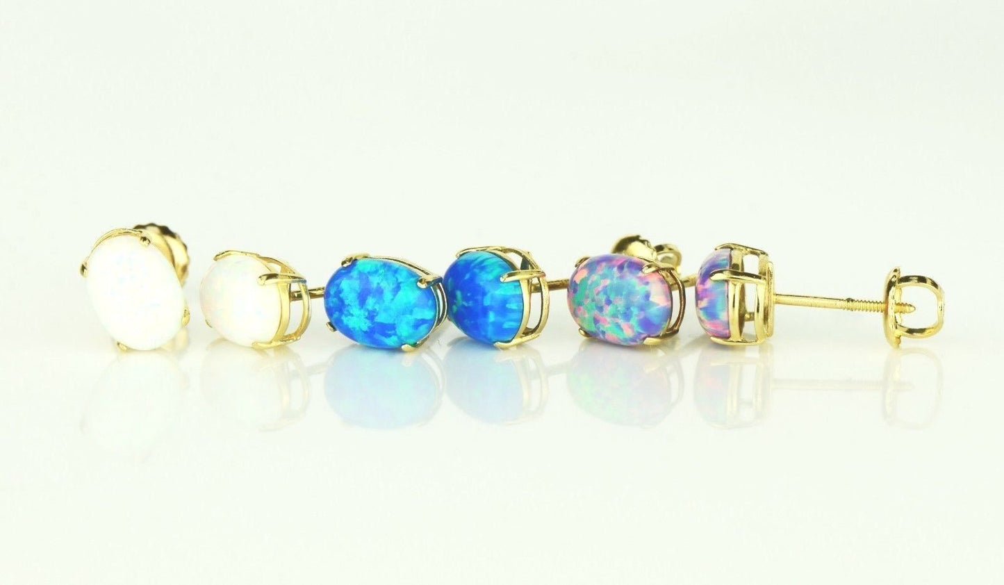 14k Yellow or White Gold Oval Opal Stud Earrings / Screw Back