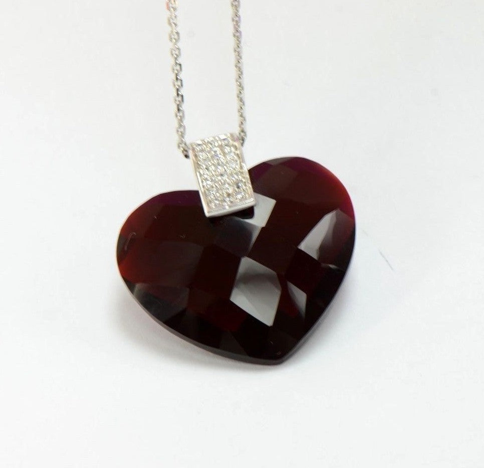 Sterling Silver 925 Garnet CZ Heart Shape Pendant