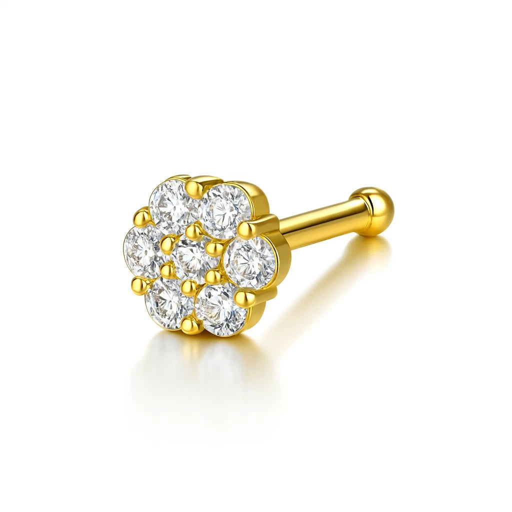 14k Yellow or White Gold Flower Nose Piercing Stud