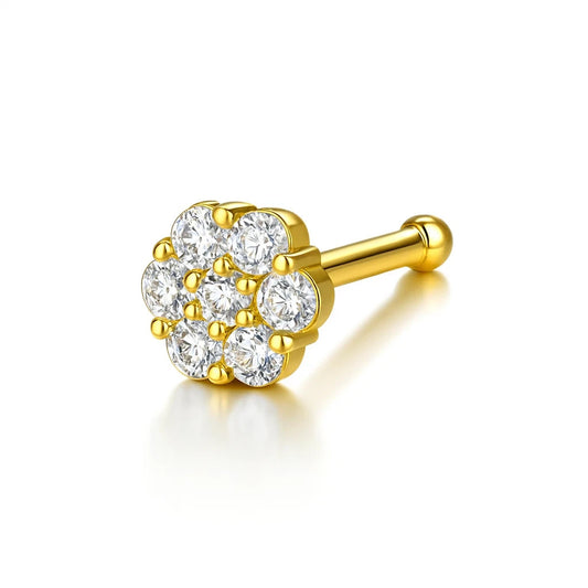 14k Yellow or White Gold Flower Nose Piercing Stud