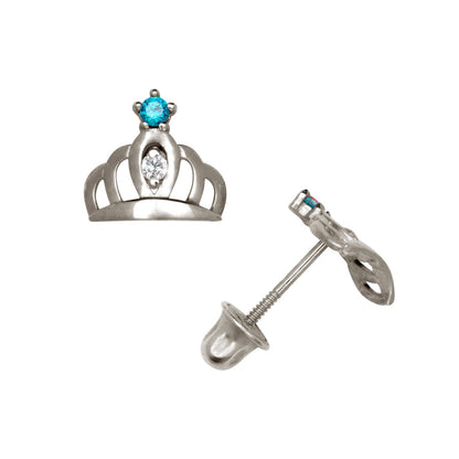 14K Yellow & White Gold Beautiful CZ Crown Stud Earrings for Women