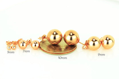 14k Rose Gold Round Shaped Ball Stud Earrings for Women