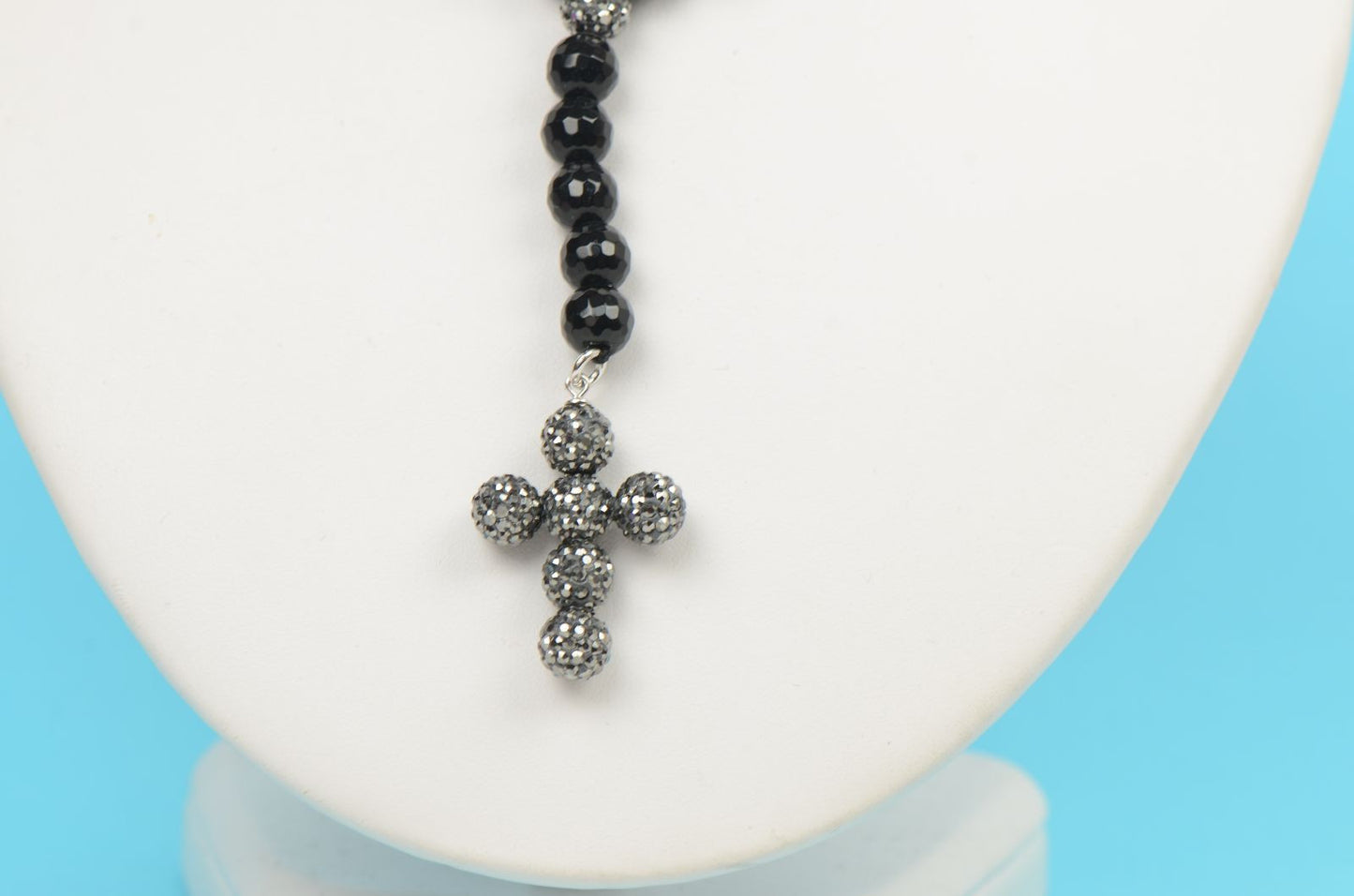 black diamond mens rosary genuine necklace onyx cross chain