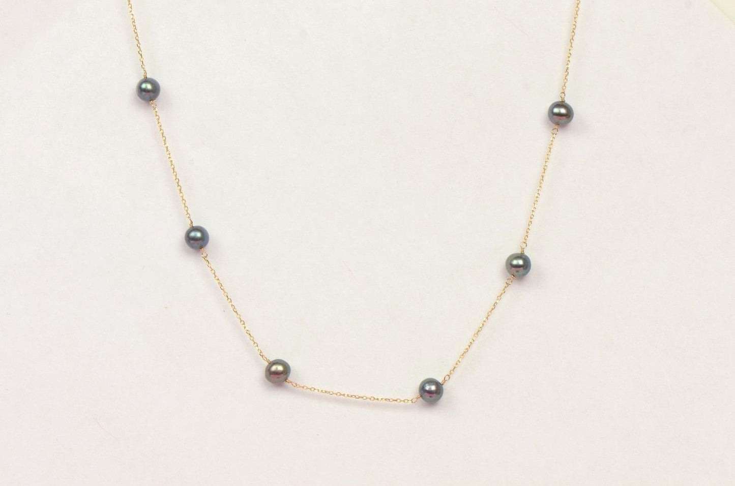 14k Yellow gold Freshwater Black Pearls by the yard 18" Necklace