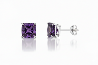 14k White Gold Solid Square Princess Cut Birthstone 6MM CZ Stud Earrings