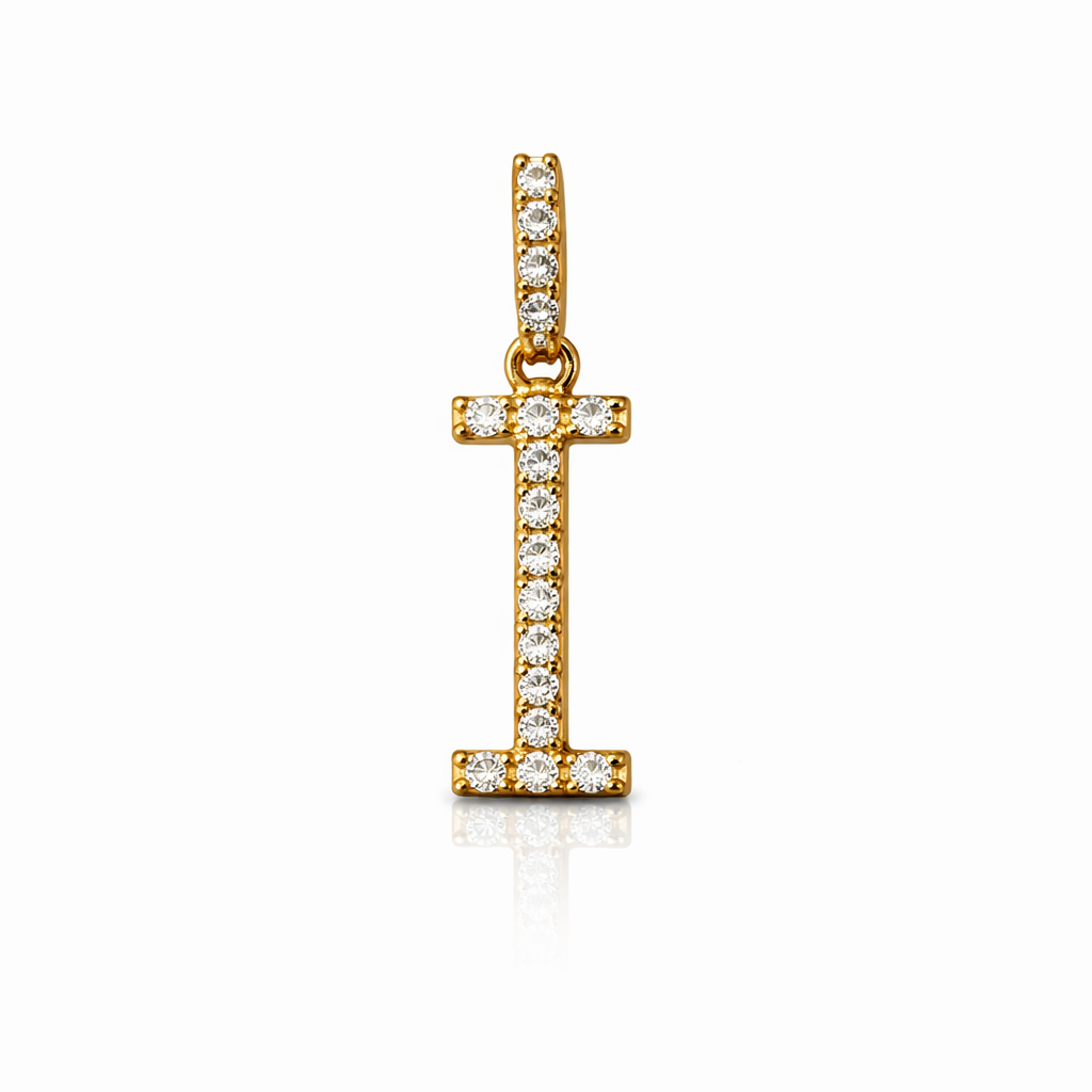14k Yellow Gold Initial Letter CZ Pendant: Medium