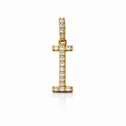 14k Yellow Gold Initial Letter CZ Pendant: Medium