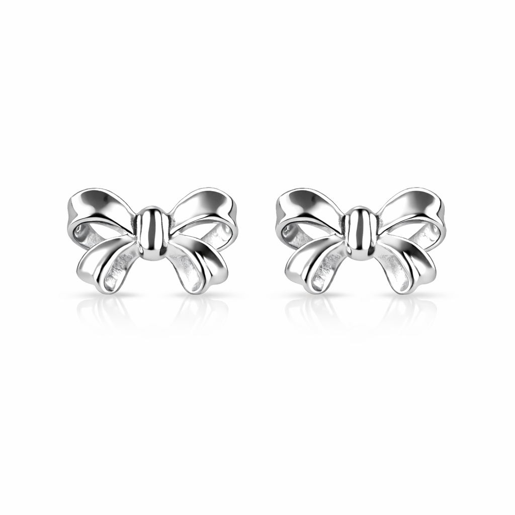 14k Solid White Yellow Gold Bow Tie Stud Earrings