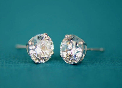 14k Heavy Basket White Gold Round AAA Quality CZ Stud with push back