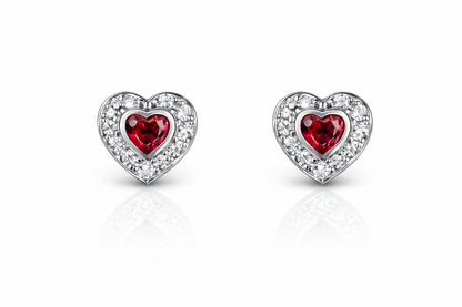 14k Solid White Gold Halo Heart Stud Earrings