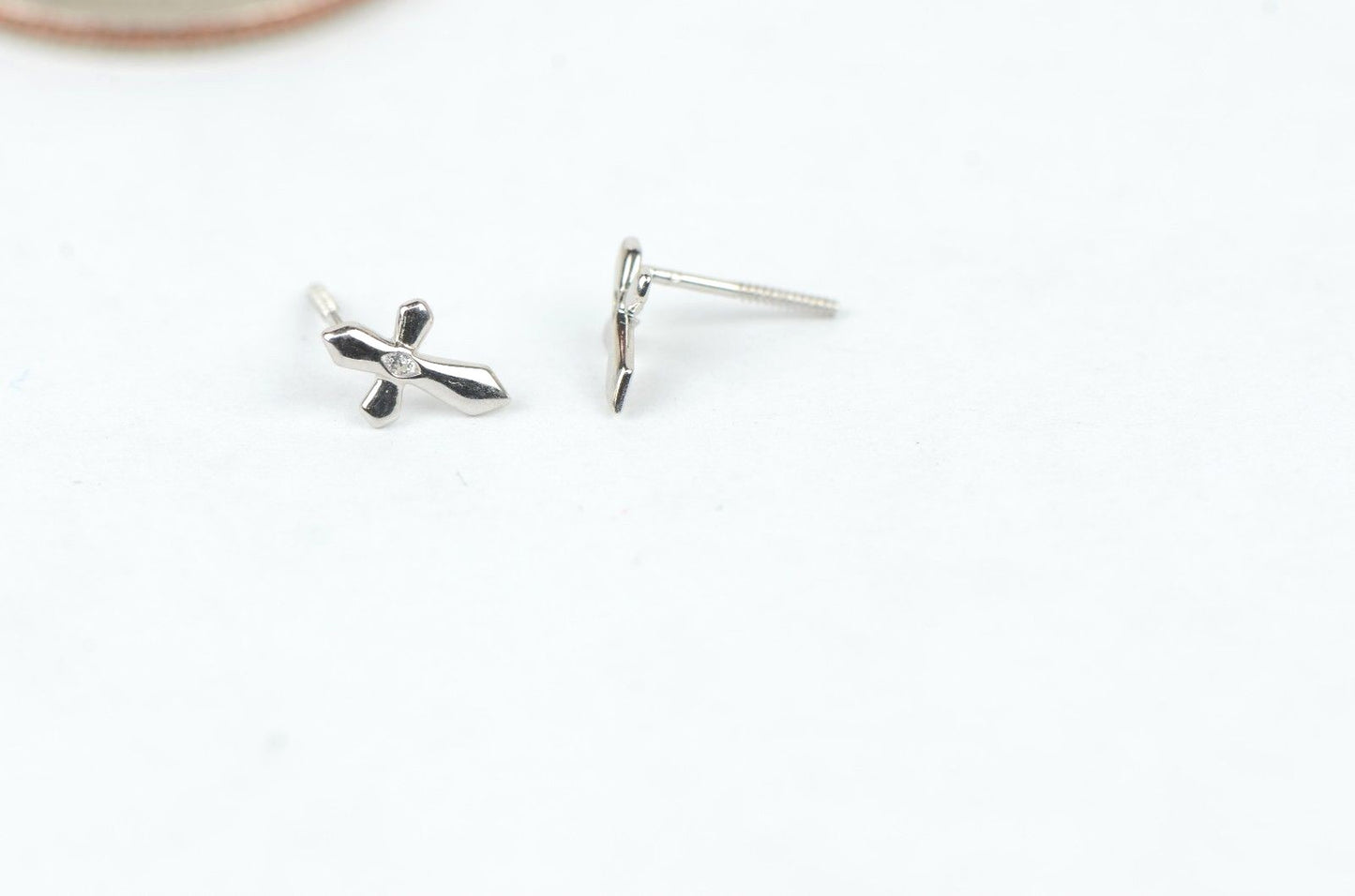 14K Yellow or White Gold Cubic Zirconia CZ Cross Earrings
