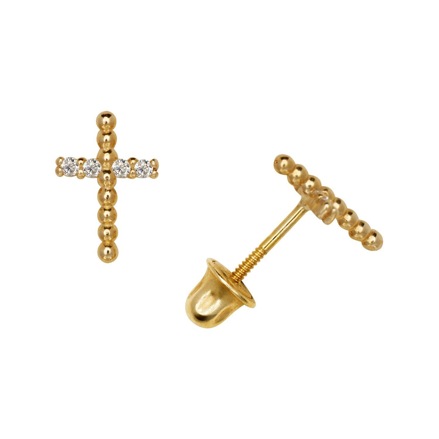 14K Yellow Gold Gorgeous CZ Cross Stud Earrings for Women