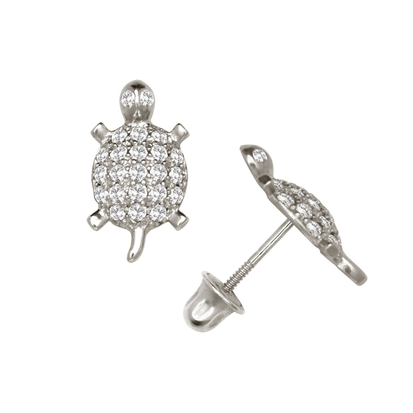 14k Yellow or White Gold Turtle CZ Stud Earrings