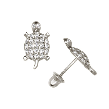 14k Yellow or White Gold Turtle CZ Stud Earrings