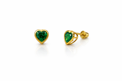 14K Yellow Gold Heart Bithstone Stud Earrings  5mm x 5mm