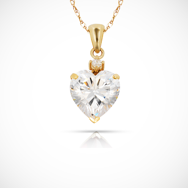 14K Yellow Gold Classic Heart Shaped Simulated CZ Pendant for Women