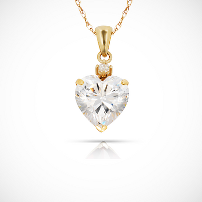 14K Yellow Gold Classic Heart Shaped Simulated CZ Pendant for Women