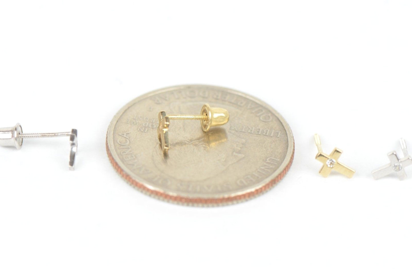 14K Yellow or White Gold Cubic Zirconia CZ Cross Earrings