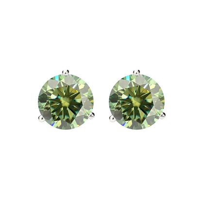 14K Gold GRA CertifiedD-VVS1 Green Moissanite ScrewBack Stud Earrings