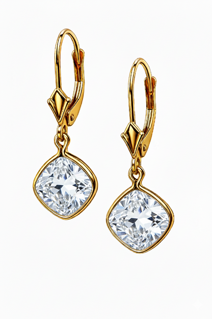 14K Yellow Gold CZ Circle Birthstone Drop Dangle Earrings High Quality