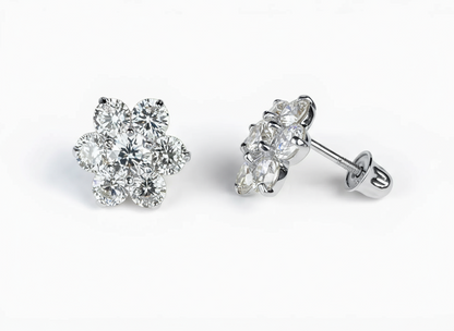 14k White Gold Beautiful Flower Shaped Stud Screw Back Earrings for Women